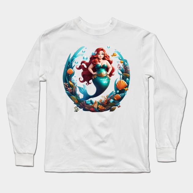 Plus Size Cute Mermaid Circle Long Sleeve T-Shirt by MGRCLimon